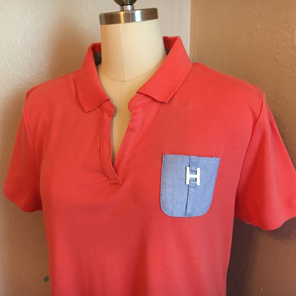 Hilfiger Salmon Polo Shirt with Chambray Pocket